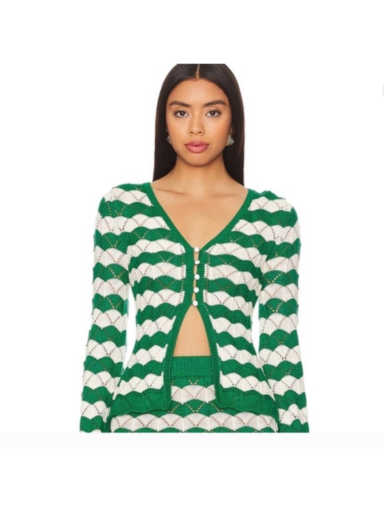 Misa Los Angeles Green & White Nelly Striped Cardigan Sweater Women's Xs Nwt
